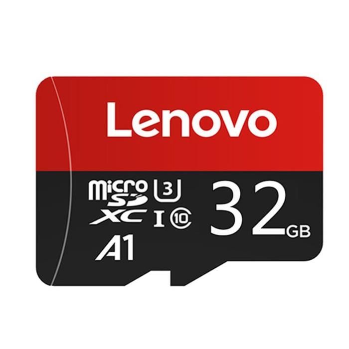 Lenovo Carte mémoire 32 Go Classe de vitesse 3, classe 10 pour Action Cam, smartphone et tablette avec adaptateur SD