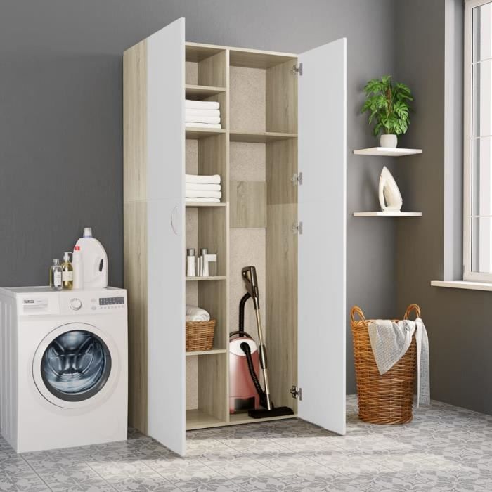 Armoire de rangement-Meuble de Rangement Blanc et chêne sonoma 80x35,5x180 cm