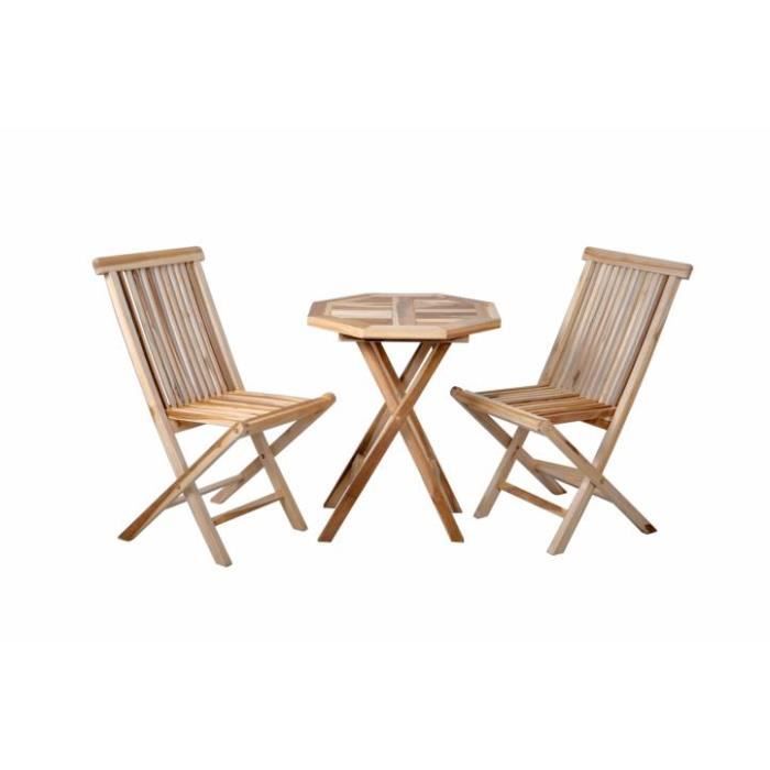 une table et deux chaises bois de teck massif