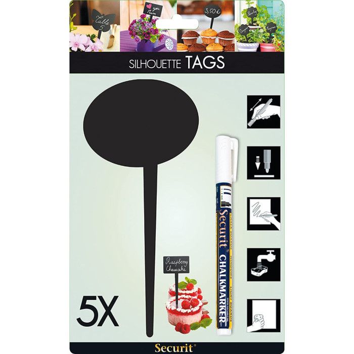 TAG Ardoise silhouette Bulle 5 unités + 1 feutre craie liquide