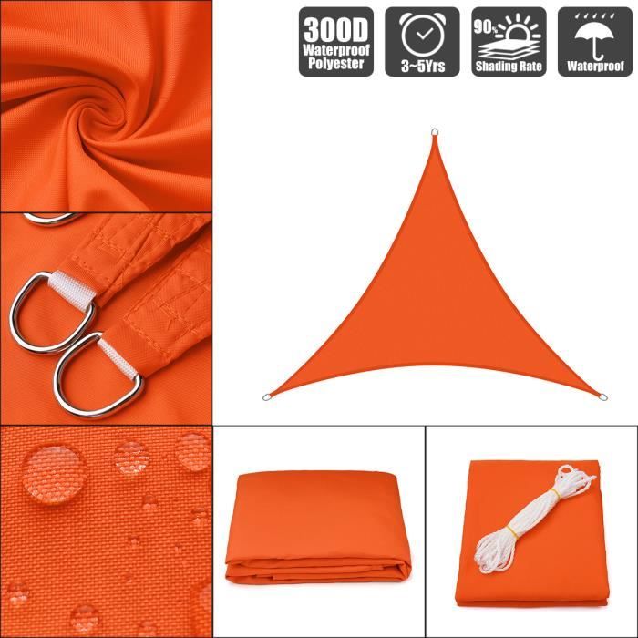 TEMPSA Triangle Voile D'Ombrage Orange Toile Solaire Imperméable Orange 10x10x10` / 3x3x3m