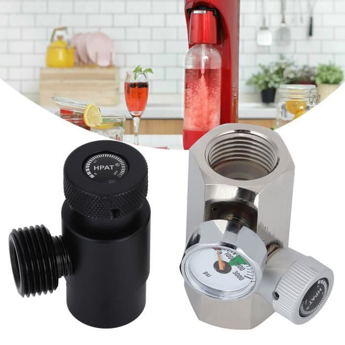 Connecteur adaptateur CO2 W21.8-14 2 voies avec jauge 3000 psi Soda noir ASA SodaStream - Soda Club-YUW