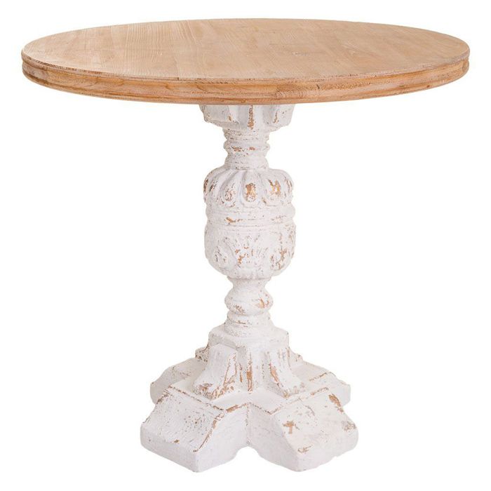 table haute, table de bar ronde en bois sculpté coloris blanc, naturel - diamètre 80 x hauteur 79 cm