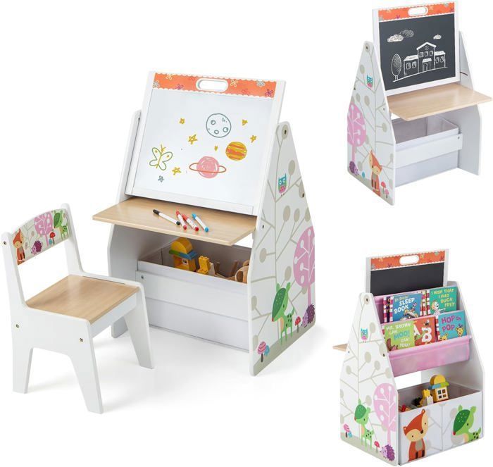 Bureau Dessin Enfant Tableau Table à Dessin Enfant Avec Chaise En Bois - Tableau Noir/blanc, étagères, Accessoires Inclus Bureau Dessin Enfant Tableau Table à Dessin Enfant Avec Chaise En Bois - Tableau Noir/blanc, étagères, Accessoires Inclus