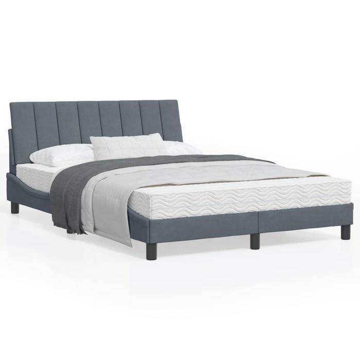 vidaXL Lit avec matelas Hanko gris foncé 120x200 cm velours 3208587