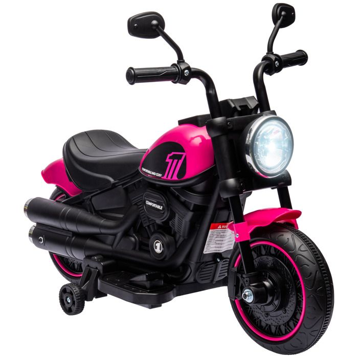 Moto électrique pour enfants - HOMCOM - 3 km/h 6V phare LED - charge max. 25 kg - 2 roues dentraînement - moteur puissant - rose