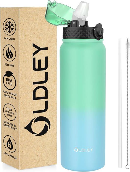 Gourde Isotherme XACIOA 1000ml - Acier Inoxydable - Double Paroi Vide - 2 Bouchons (Paille Et Poignée) - Garde Chaud 12h/Froid 24h