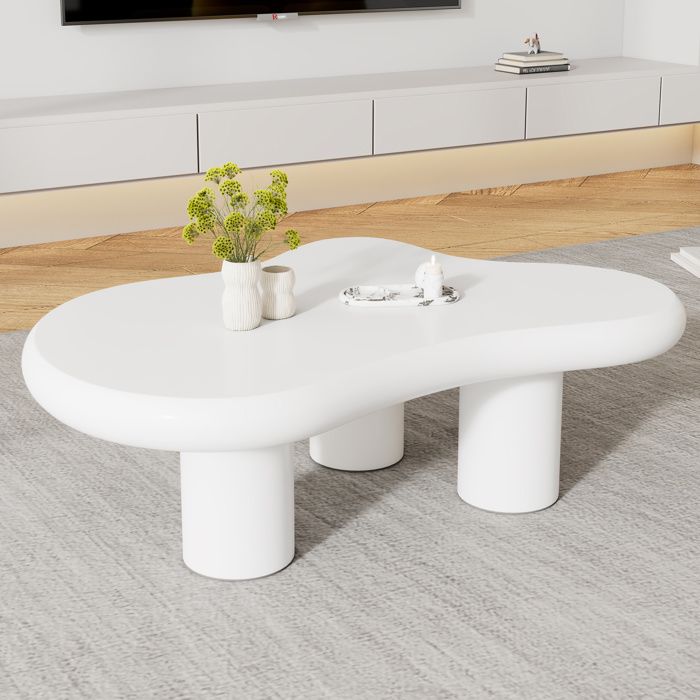 Table basse salonLaquéStyle moderne et élégantTable dappoint en forme de nuage 97x67x32cm Blanc