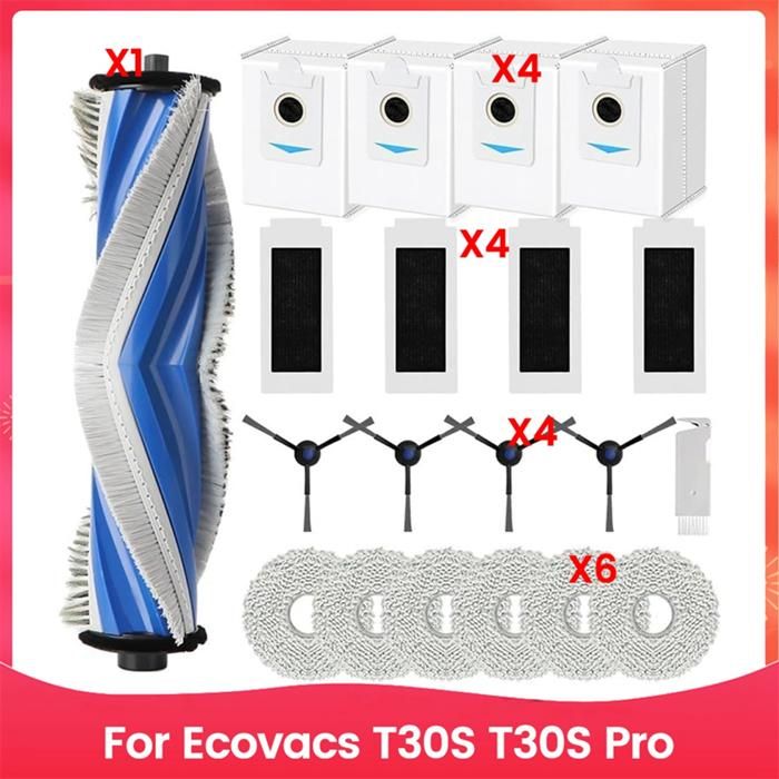 Kit Accessoires Pour Aspirateur Robot Ecovacs T30S/T30S Pro - Brosse Principale, Filtres, Serpillères, Brosses Latérales
