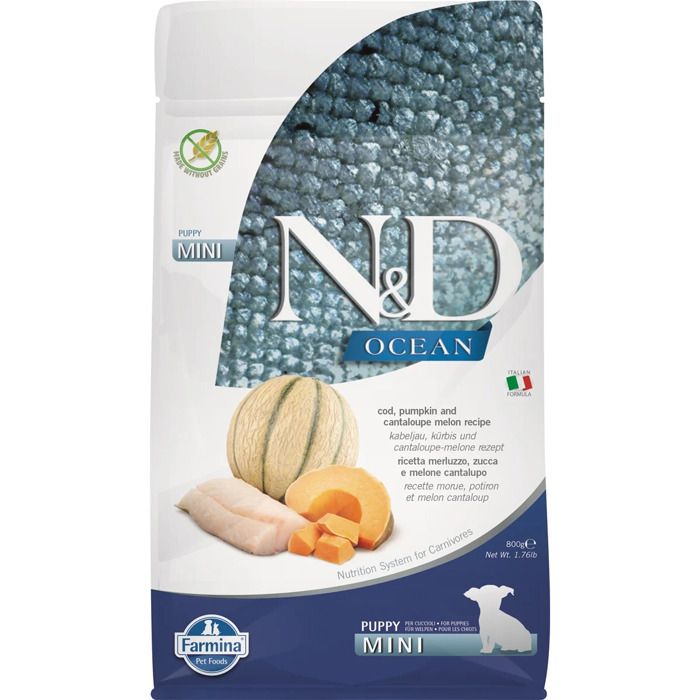 Comparer les prix de Croquettes pour chiot - FARMINA - N&D Ocean Cod with Pumpkin - Sans céréales - 800 g - Mini