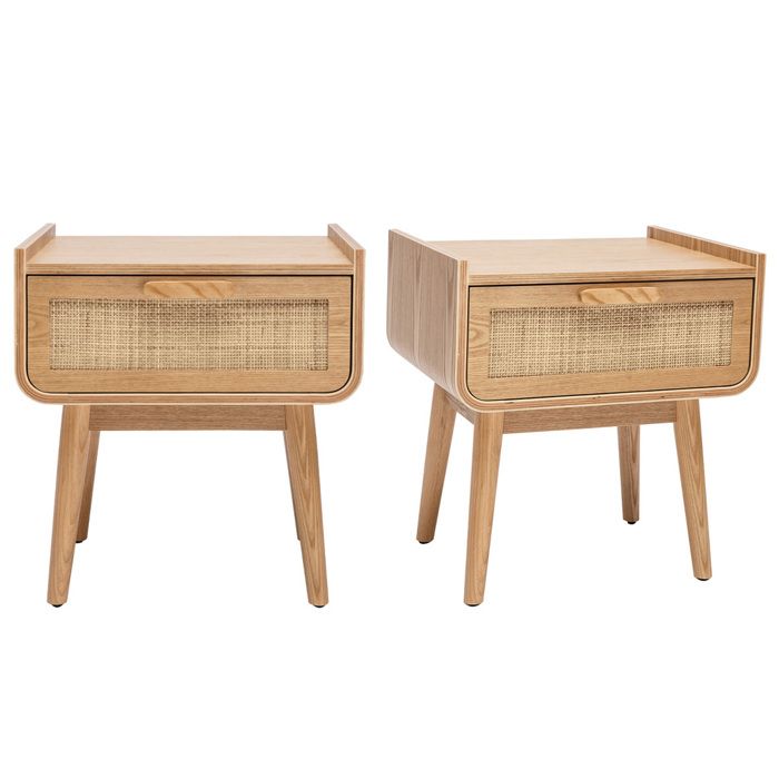 Miliboo - Tables de chevet avec tiroir en bois clair frêne et cannage rotin (lot de 2) ATHÈNE