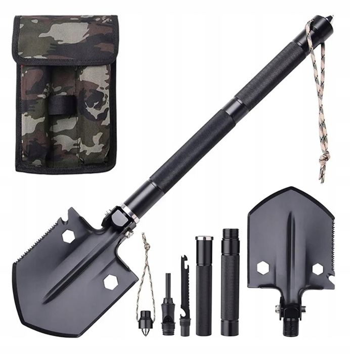 Pelle de survie pliante avec pioche et boussole - Outil de rentrée