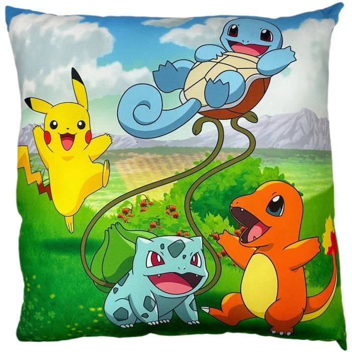 Coussin double face Carré POKEMON Pikachu et Starter 1G II Microfibre 40 x 40 cm