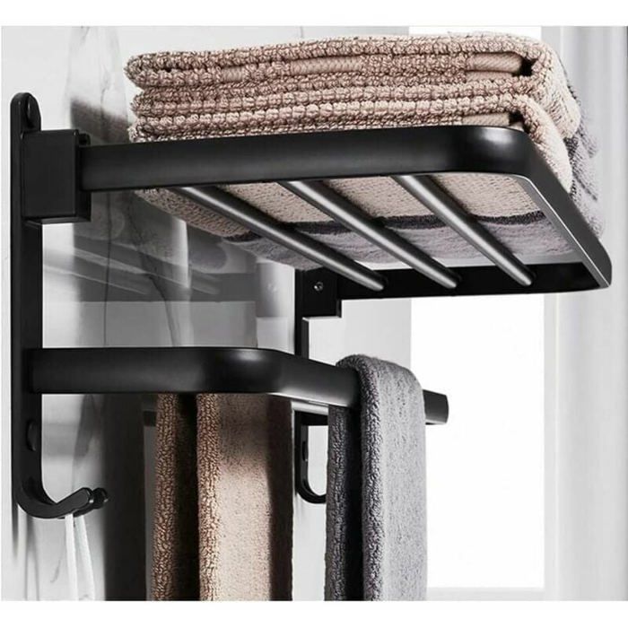 Porte-serviettes salle de bain tagre de rangement pliable en aluminium mural 40 cm couleur noire couleurs multiples