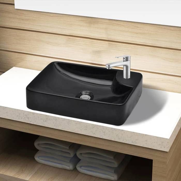 (Noir)Lavabos - Magnifique Vasque à trou pour robinet céramique Noir pour salle de bain 18931