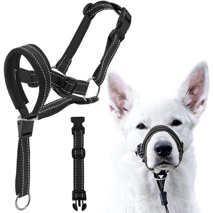 Comparer les prix de Harnais De Tête Licol Pour Chien Avec Sangle De Sécurité Harnais Anti-Traction Pour Chien Collier De Dressage Confortable (M)