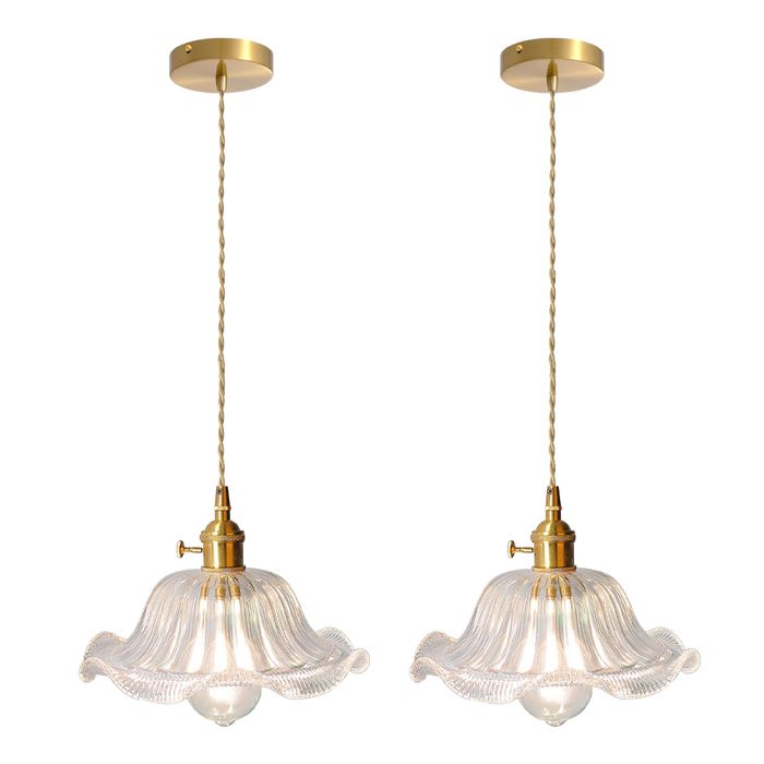 iDEGU 2x Lustre en VerreLampe Suspension Vintage Abat-jour Design Fleur E27 Lampe de Plafond Industriel Style Retro pour Salon Cafe