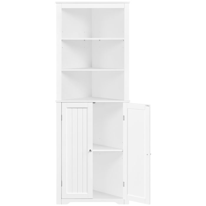 Yaheetech Meuble dangle Salle de Bain Colonne de Rangement avec Placard Tablettes Réglables en Hauteur Blanc