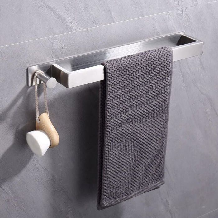 Porte-serviettes de bain - AIMOONSA - 40 cm - Acier inoxydable SUS304 - Auto-adhésif sans perçage - Finition brossée