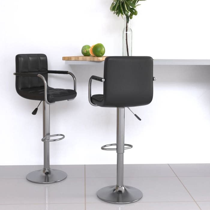 Tabourets de bar en similicuir - vidaXL - Lot de 2 - Noir - Acier chromé - 48x47x(90-111) cm - Pivotement 360°