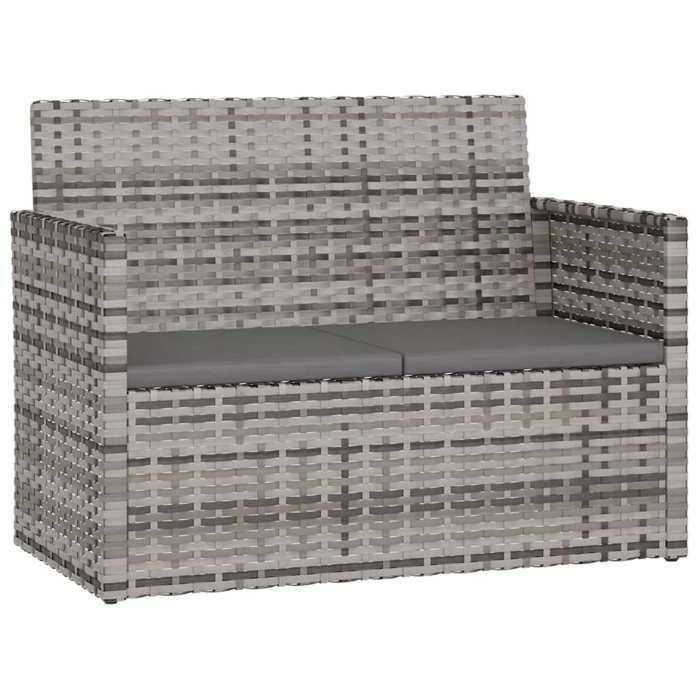 Salon de jardin en résine tressée - MEUBLECHIC - 4 pièces - Gris - Coussins anthracite - Résistant aux UV