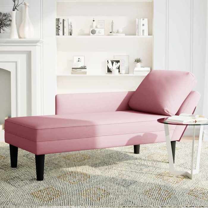 NEUF Fauteuil long avec coussin et accoudoir droit rose velours - l132xP56xH70 cm 03_19510829