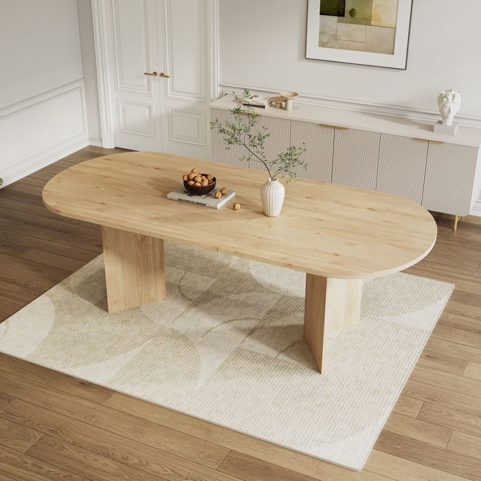 Table à manger extensible 160/200x90 cm pour 6-8 personnes. coins arrondis. plateau 18 mm. MDF chêne