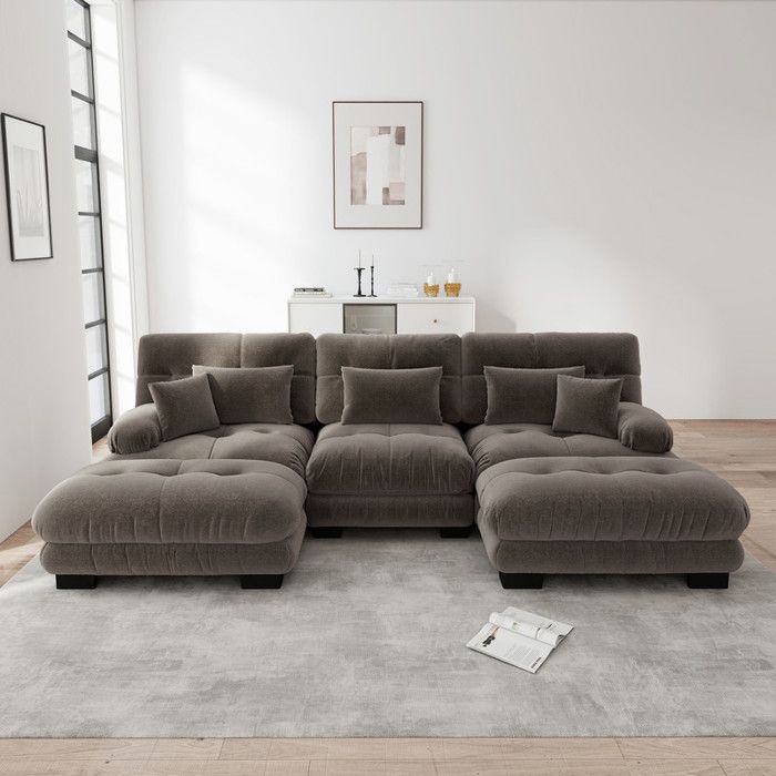 Canapé dangle modulaire - Forme en U - Convertible en canapé-lit - Chenille marron - 313x145x81 cm - 121.7 kg