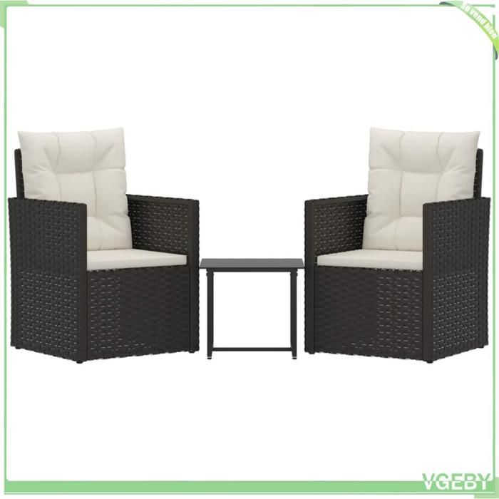 Ensemble de salon dextérieur 3 pcs - FAFEICY - 319192 - Résine tressée - Noir - Coussins crème