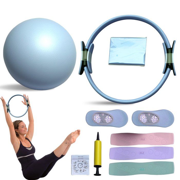Kit Pilates Complet à Domicile Pilates Ring Ballon Pilates Bandes de Résistance Chaussettes Antidérapantes pour Jambes Bras Cuisses