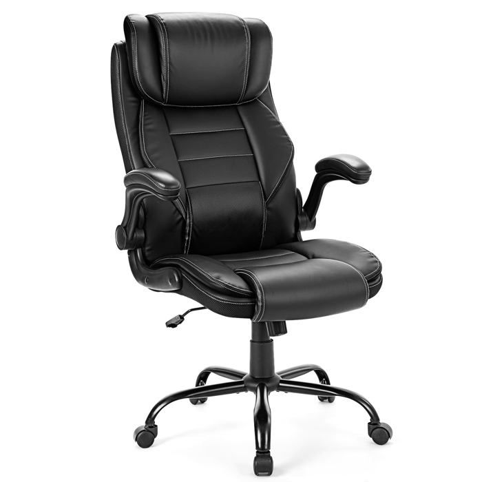 Chaise ergonomique 180kg dossier haut assise large rembourrée lombaire & appui-tête ajustables accoudoirs relevables - Noir