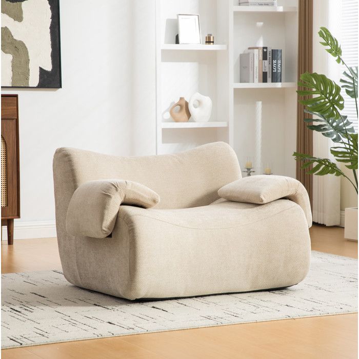 Canapé compressé modulable 1 place en chenille beige clair mousse haute élasticité 30D sans montage fond antidérapant