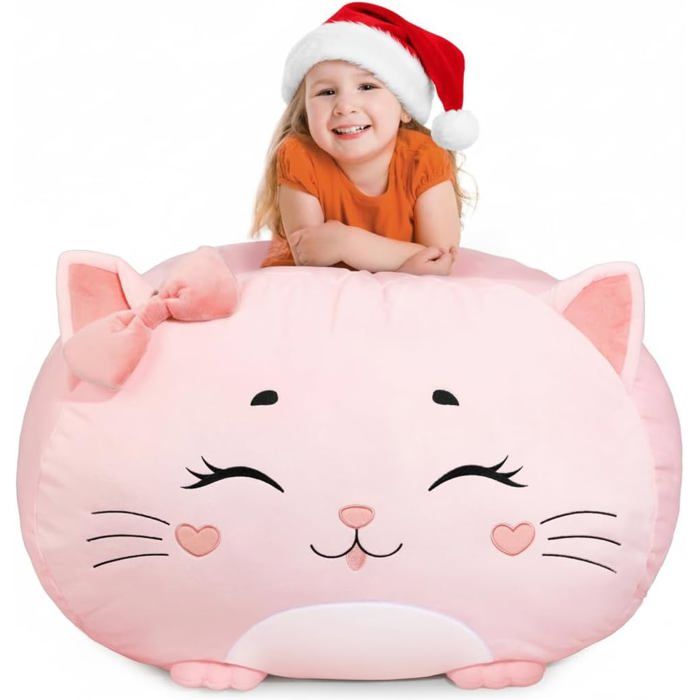 Housse rangement peluches 200 L oreilles lapin polyester lavable machine fermeture éclair dissimulée poignée transport