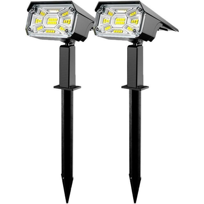 2pcs Spots lumineux solaires extérieurs - 3 modes 6000K solaire orientable 120° - Éclairage arbre cour allée chemin