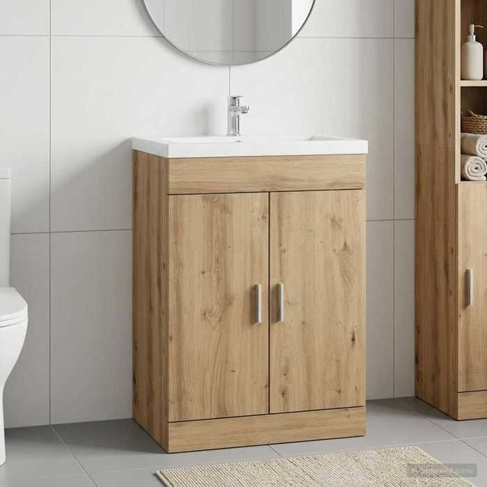 vidaXL Meuble Sous Lavabo de Salle de Bain Chêne Artisanal 56 x 37 5 x 81 cm en Bois dingénierie avec solution lavabo 61581