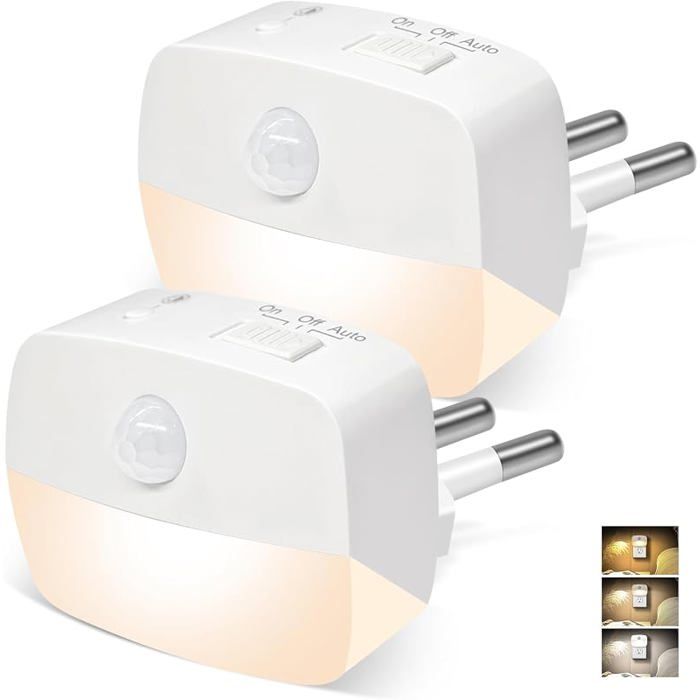 Lampe Nuit avec Détecteur de Mouvement Veilleuse Prise LED 3 Couleurs 3 Modes 2 Pack Veilleuse À Brancher