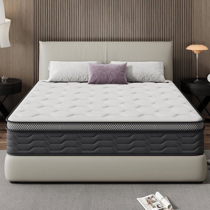 Matelas 180x200x25cm ressorts ensachés et mousse à mémoire de forme haute densité - 7 zones ergonomiques 2 places