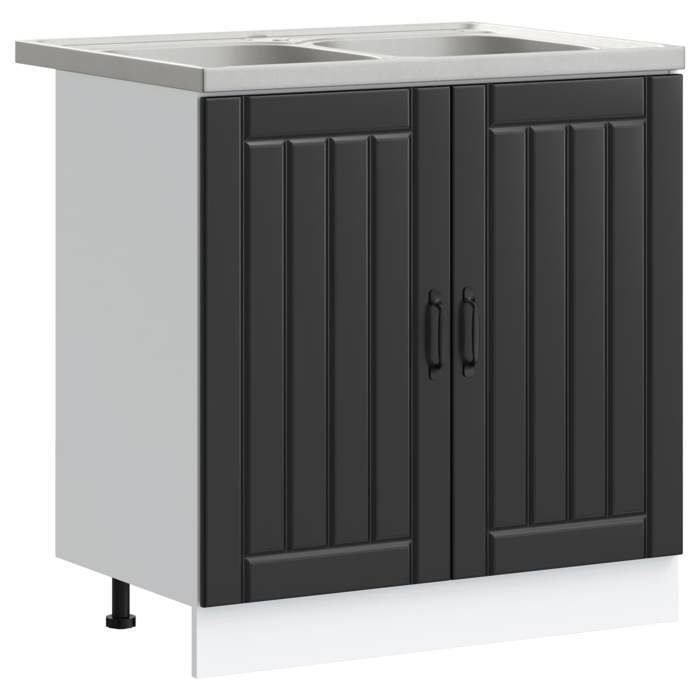 Noir Meuble sous évier Lucca 2 pc Noir Bois dingénierie &1926
