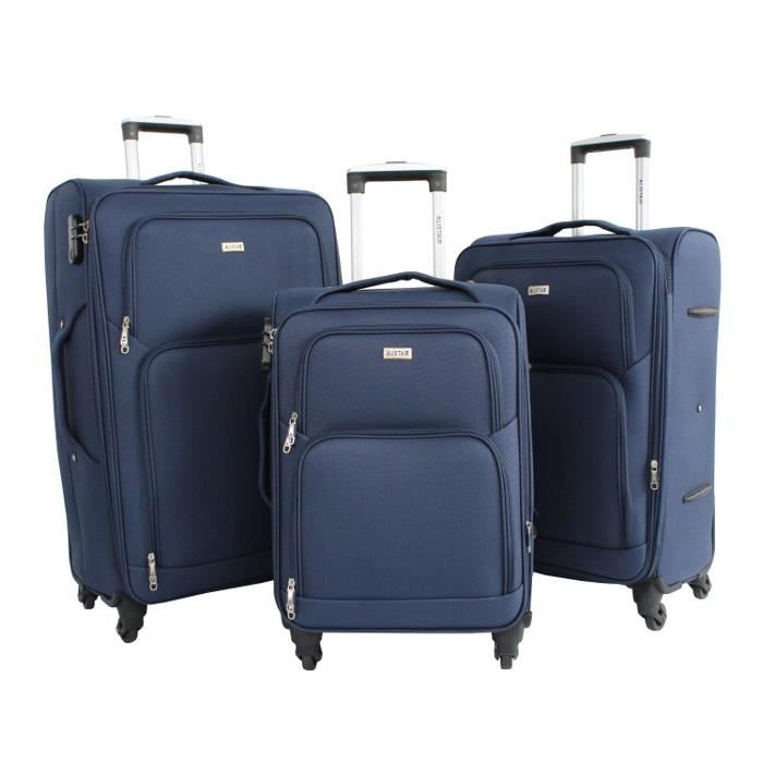 alistair plume 2.0 – set de 3 valises 58cm-68cm-78cm - toile souple - marque française - garantie 2 ans en france - bleu