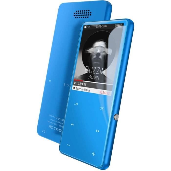 Lecteur MP3 Bluetooth 5.0 ANTCOOL - 32Go - Écran Tactile 2.5D Miroir - Super Sonore - FM Radio - Bleu