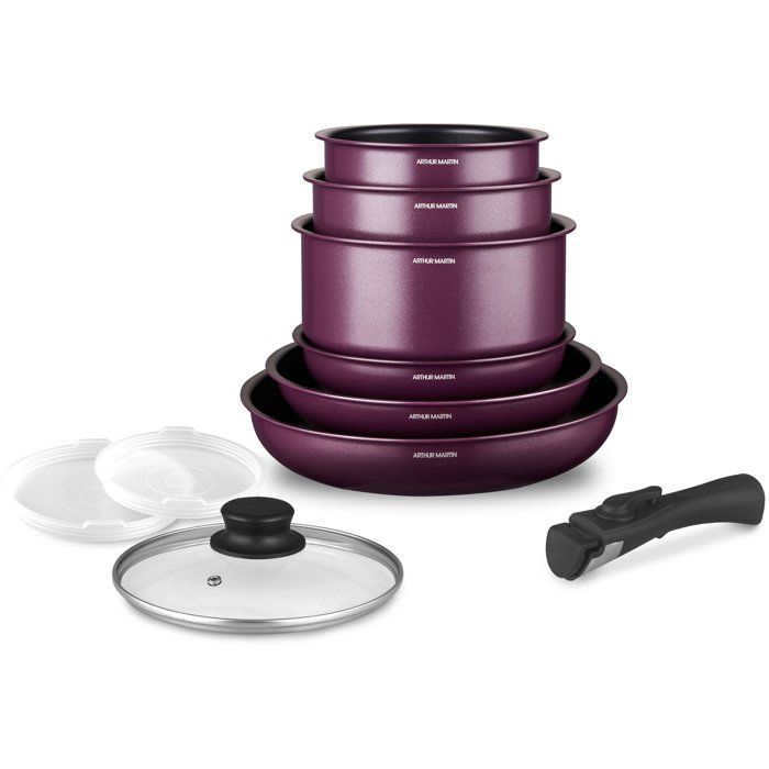 Batterie de cuisine Tous feux dont induction ARTHUR MARTIN AM2991 Aluminium revêtement anti adhésif 10 pièces