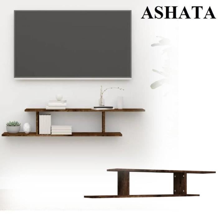 Étagère TV murale - ASHATA - Chêne fumé - Bois dingénierie - 125x18x23 cm - Charge max 40 kg