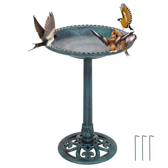 COSTWAY Mangeoire à Oiseaux sur Pied Bain pour Attire Oiseaux avec Une Plateau de Diamètre 51cm Hauteur 72CM Design Antique Vert