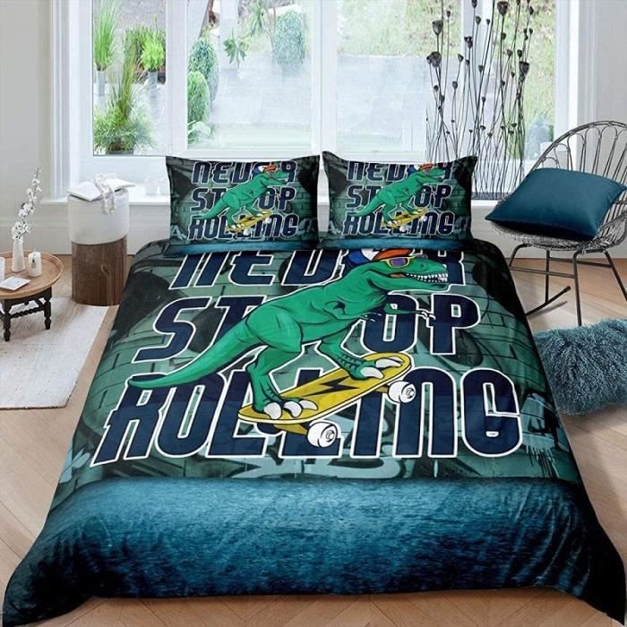 Housse de Couette Skateboard Dinosaure Vert - Marque - Modèle - Couleur