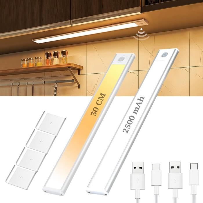 Reglette LED Cuisine Sous Meuble Rechargeable USB, 2500mAh 40cm