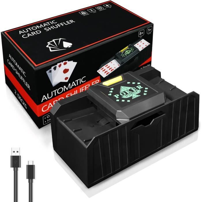 Funmo Mélangeur Automatique De Cartes – 1 à 2 Jeux – Batterie 2000mAh – Silencieux – Poker, UNO, Bridge