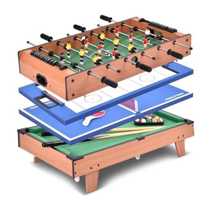 81x42.5x31.5cm table de jeux multijoueur 4 en 1 -Football, tennis de table,  hockey et billard