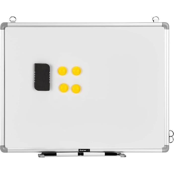 Tableau Blanc Magnétique Double Face 60X45CM, Cadre en Aluminium