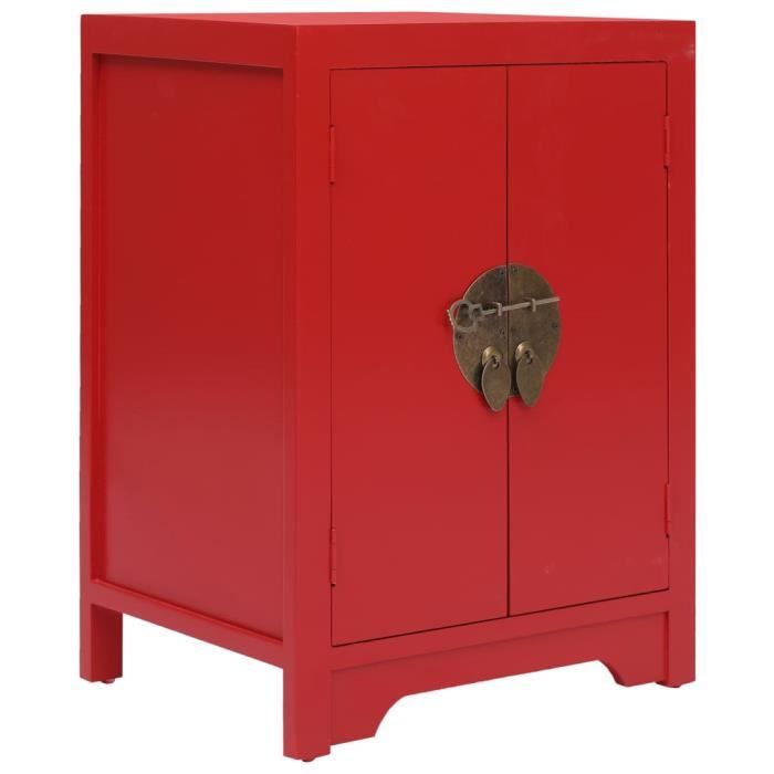 table de chevet rouge 38 x 28 x 52 cm bois de paulownia