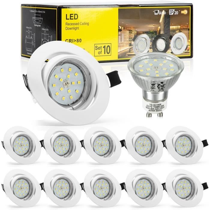 LED Spots Encastrables Orientable GU10 Ampoule RGB Couleur Changement Lampe  Blanc Chaud 6W de plafond du Jour Plafonnie(6er Set)